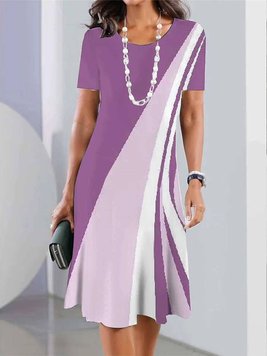 New Women's Dresses Striped Printed Elegant Casual O Neck Short Sleeve  Dresses Fashion Ladies Plus Size Clothing