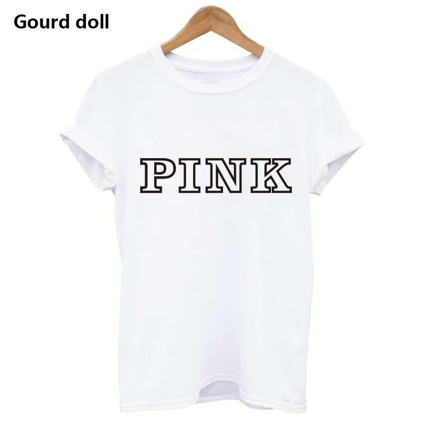 Fashion PINK Letter Printed T-Shirts Women Tops Tee t shirt