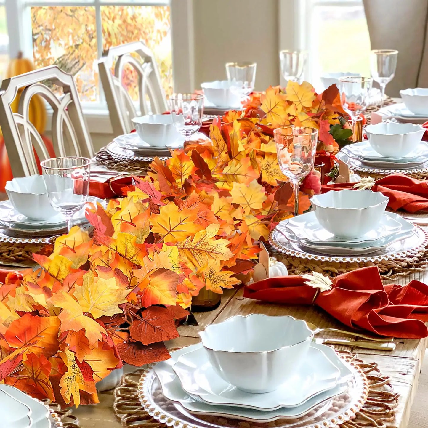 2M Artificial Fall Maple Leaf Garland Fake Plants Autumn Decor Leaves Vine for Thanksgiving Halloween Festivals Wedding Decora