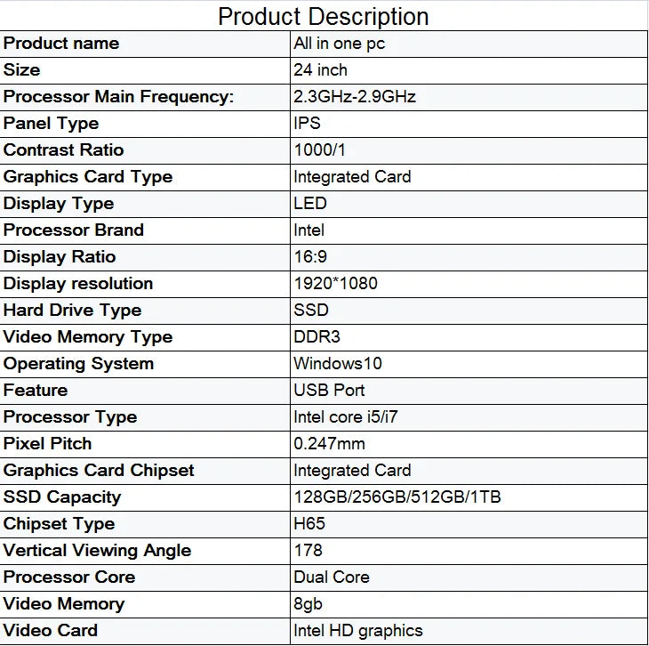 AOTESIER Pc All In One 19.1inch 21.5inch 23.8inch Desktop Computer I7 I5 I3 Monoblock Gaming All In One Computer For business