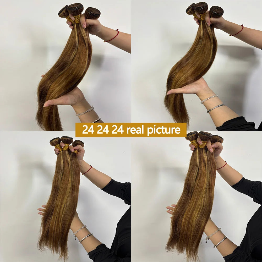 12A Highlight Straight Bundles Human Hair Bundles P4/27 Colored Ombre Honey Blonde Bundles Brazilian Hair Extensions Form Women