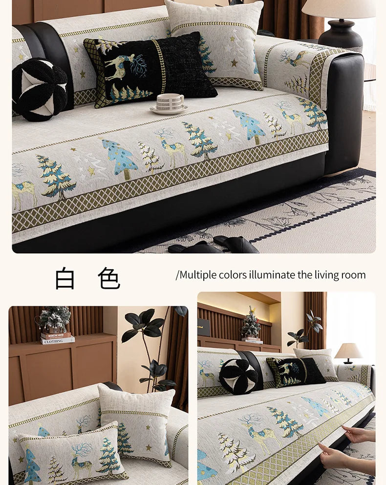 Chinese Style Chenille Sofa Slipcover, Couch Cover,  Pet Dog Friendly, Thick Plush Cover, Furniture, 1piece