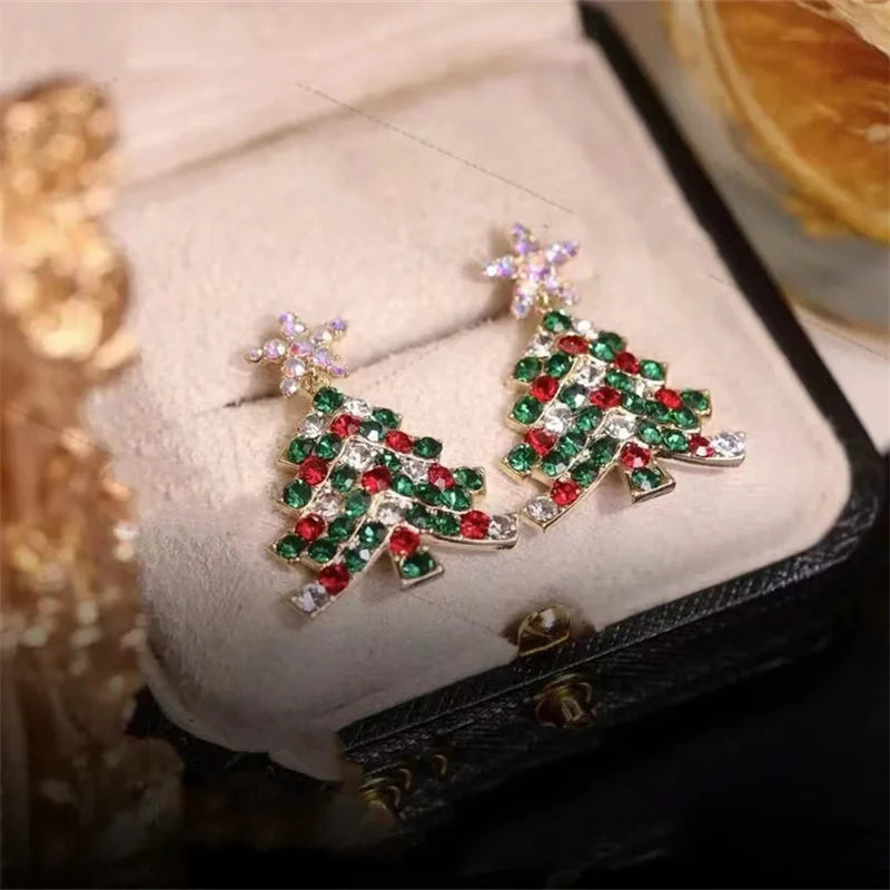 Fashion Christmas Green Bowknot Bell Pendant Earrings