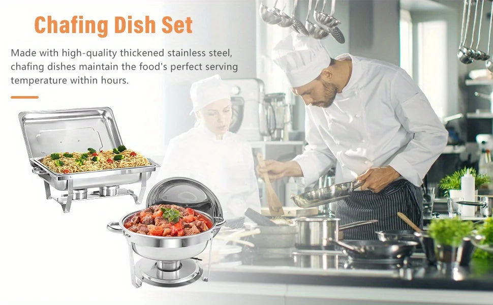 8 Pack Chafing Dish Buffet Set, Stainless Steel Food Warmer Kit with Lids, Food Pans, Water Pan and Fuel Holders for Restaurant