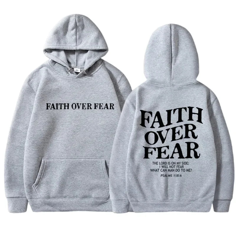 FAITH OVER FEAR Print Hoodies for Men Women Casual Long Sleeve Hooded