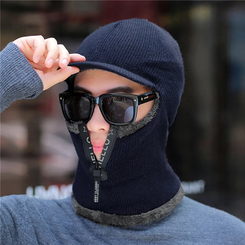 New Men, Women Winter Warm Wool Hat Outdoor Ear Protection Hats Warm Thick Bicycle Knitted Capd Scarf Windproof Visors Cap