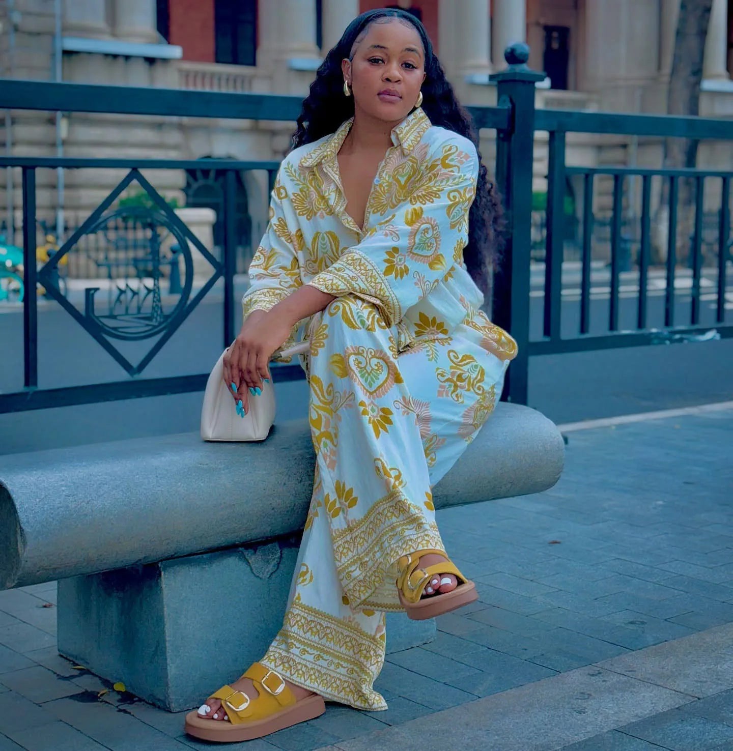 Women Two Pieces Pant Sets Printing Matching Sets Long Sleeves Button Turn Down Collar Top Elastic Waist Pants Loose 2025 Summer
