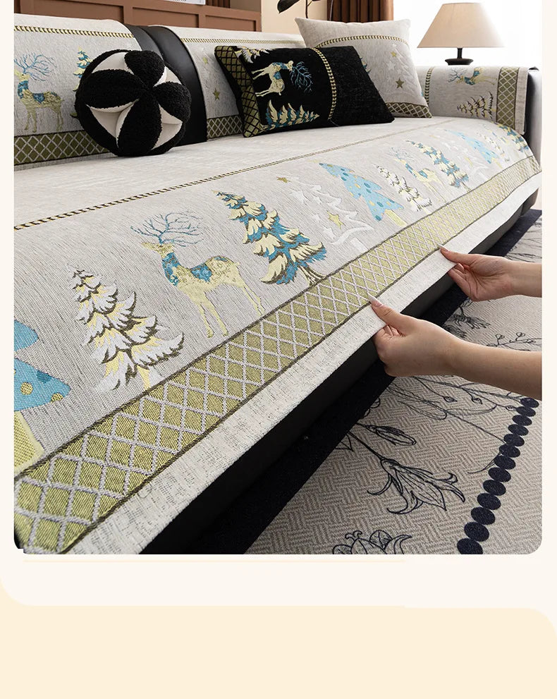 Chinese Style Chenille Sofa Slipcover, Couch Cover,  Pet Dog Friendly, Thick Plush Cover, Furniture, 1piece