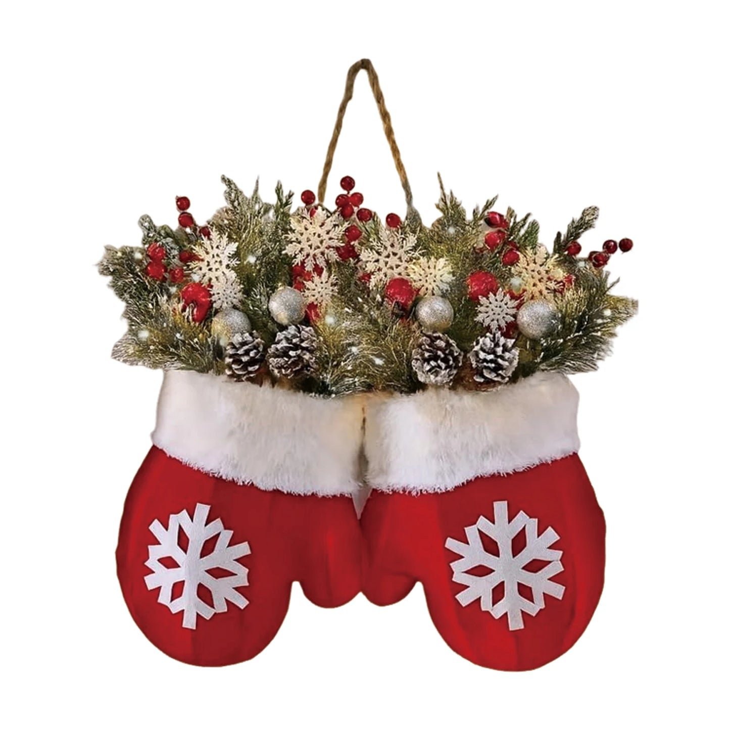 2025 Christmas Garland Creative Glove Shaped Simulated Flower Wreath Window Door Gate Decoration Door Sign Xmas Party Decoration