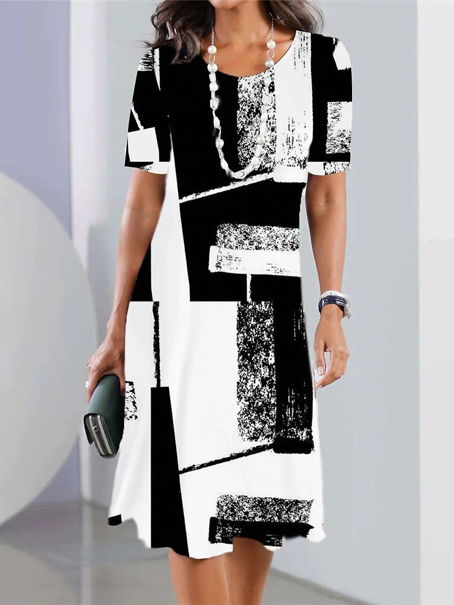 New Women's Dresses Striped Printed Elegant Casual O Neck Short Sleeve  Dresses Fashion Ladies Plus Size Clothing