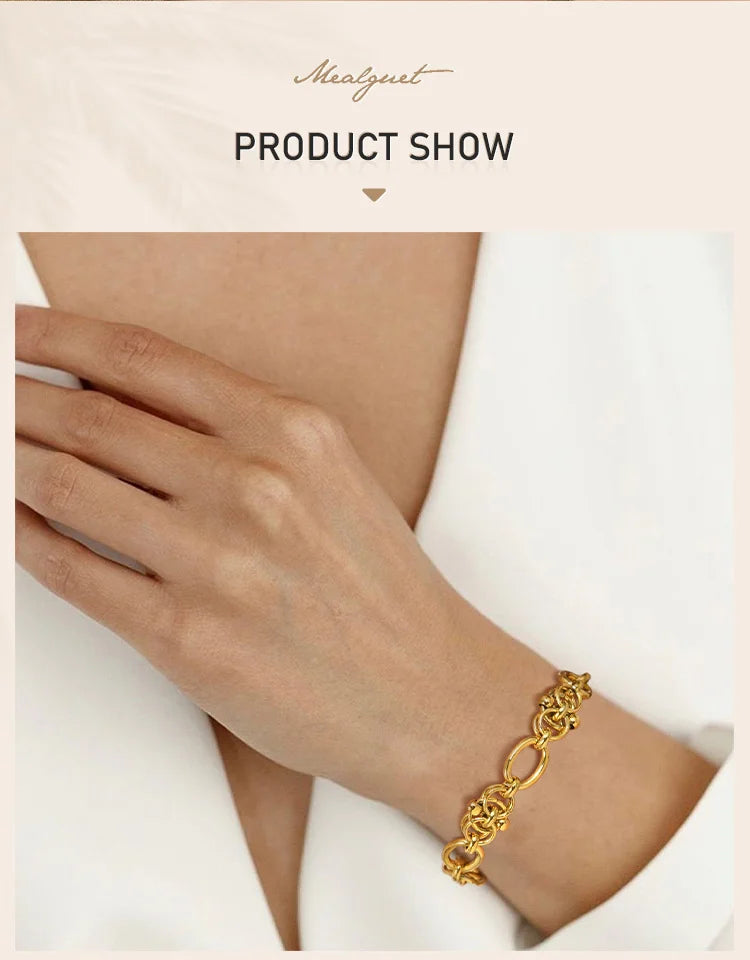 Statement Stainless Steel Chain Bracelet for Women, Vintage 18k Gold Plated Elegant Jewerlry