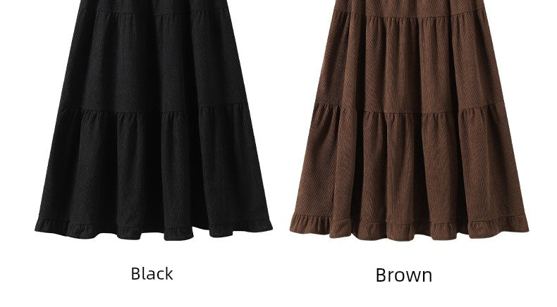 Aigetam Ruffled Cake Skirt for Women, New Autumn and Winter Elastic Waist Design, Mid-Length Long Skirt for Women