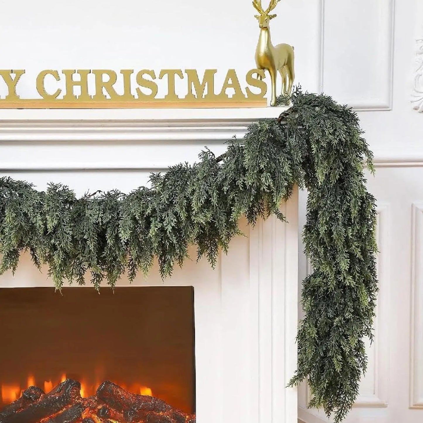 Christmas Cedar Garland Real Touch Winter Pine Garland for Mantle Holiday Atmosphere Props Party Supplies for Front Door Living