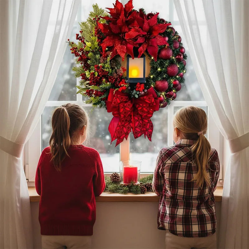 Christmas Wreaths for Front Door, 30CM Red Ball Garland, Wall Window Hanging Decor, Xmas Ornament, Winter Season Christmas Gifts