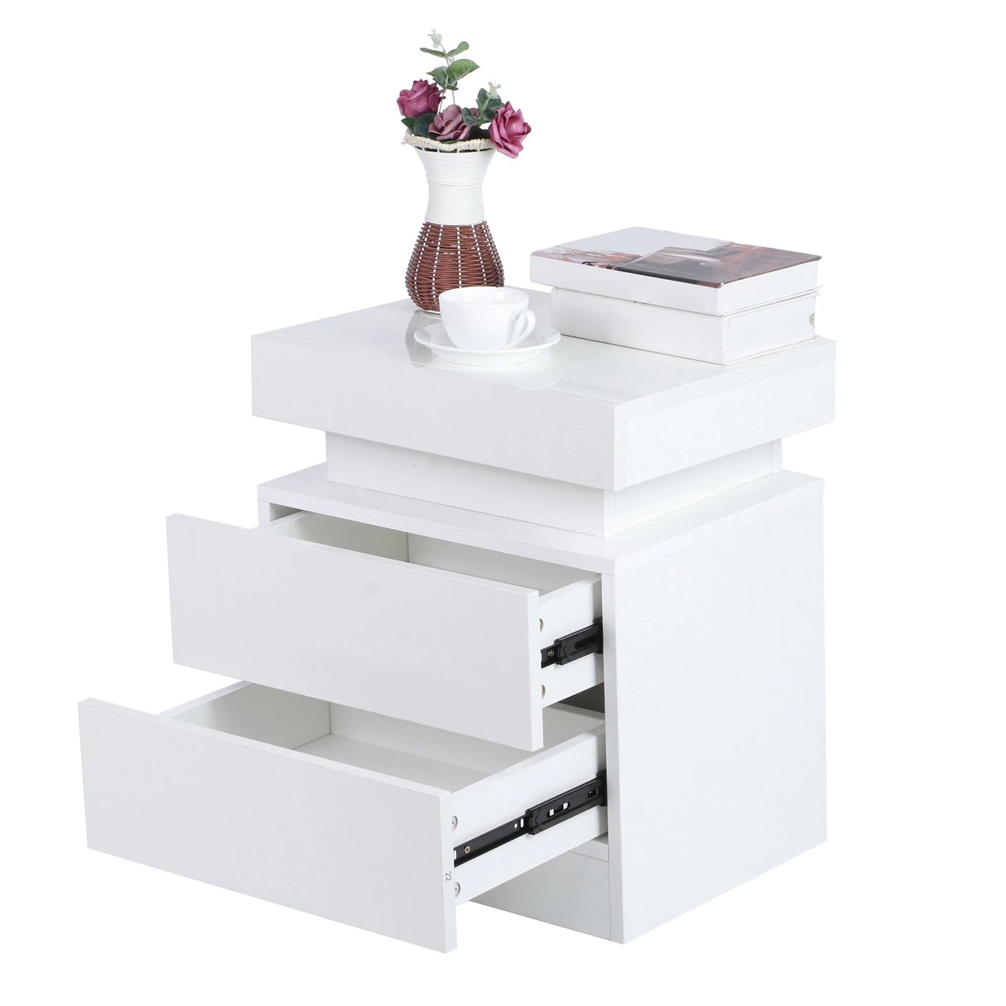 Bedside Table Large Capacity RGB Light Storage Nightstand Cabinet with 2 Drawers for Bedroom Nightstand Bedroom LED Nightstand