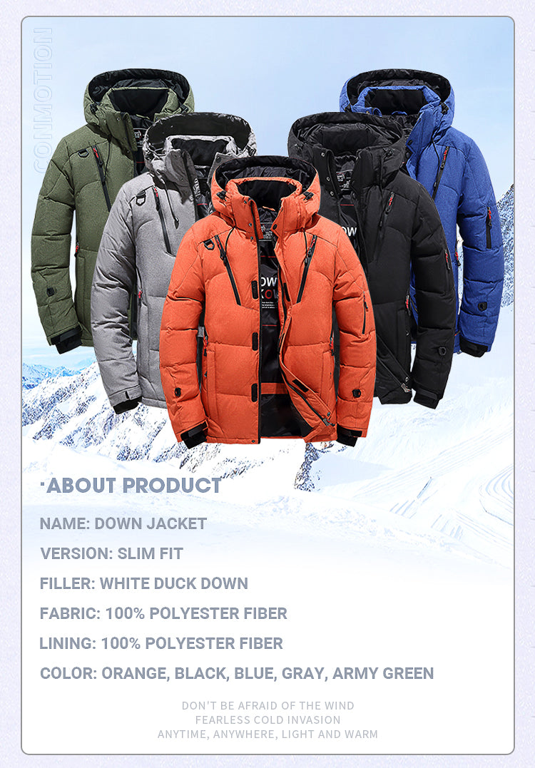 Winter Down Jacket Men White Duck Coat Windproof Warm Travel Camping Overcoat New in Thicken Solid Color Hooded Male Clothing