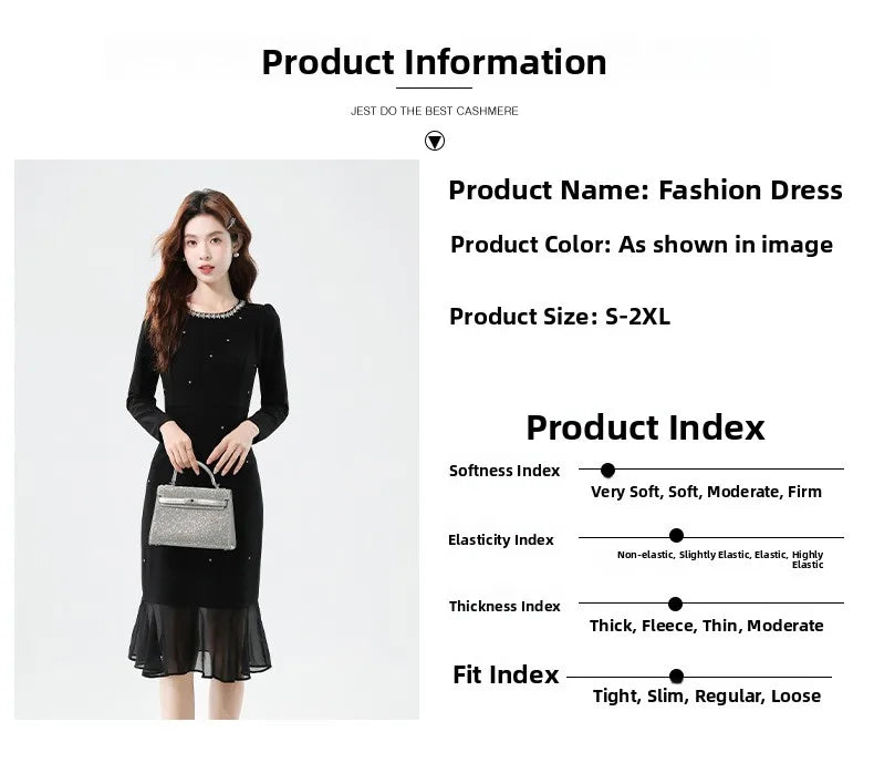 Fall Fashion Heavy Duty Rhinestone Splice Slimming Chiffon Mermaid Dress