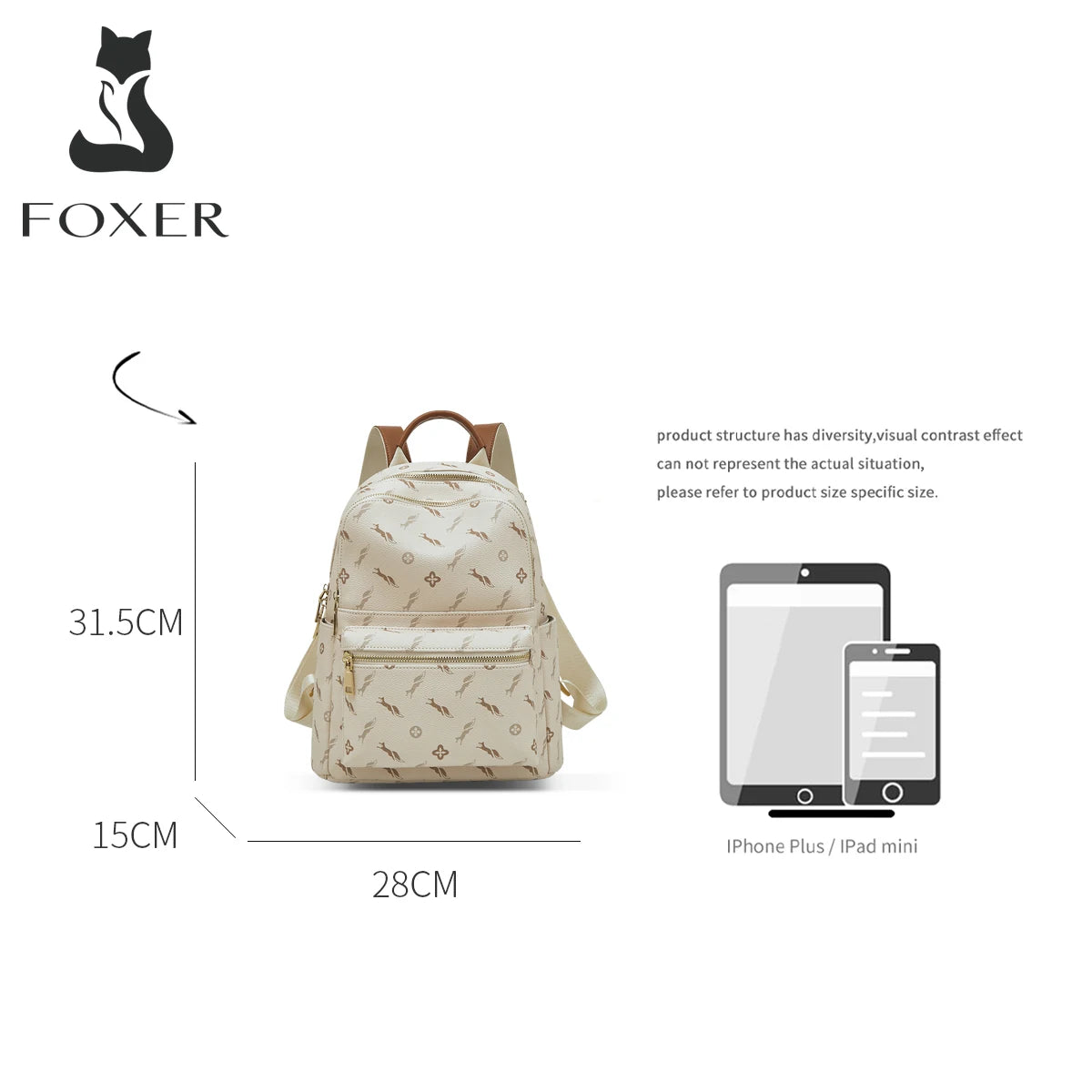 FOXER Women Travel Rucksack Female Casual Monogram Backpack