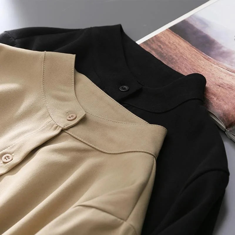 Woman Spring Autumn Style Blouses Shirt Lady Long Lantern Sleeve Stand Collar