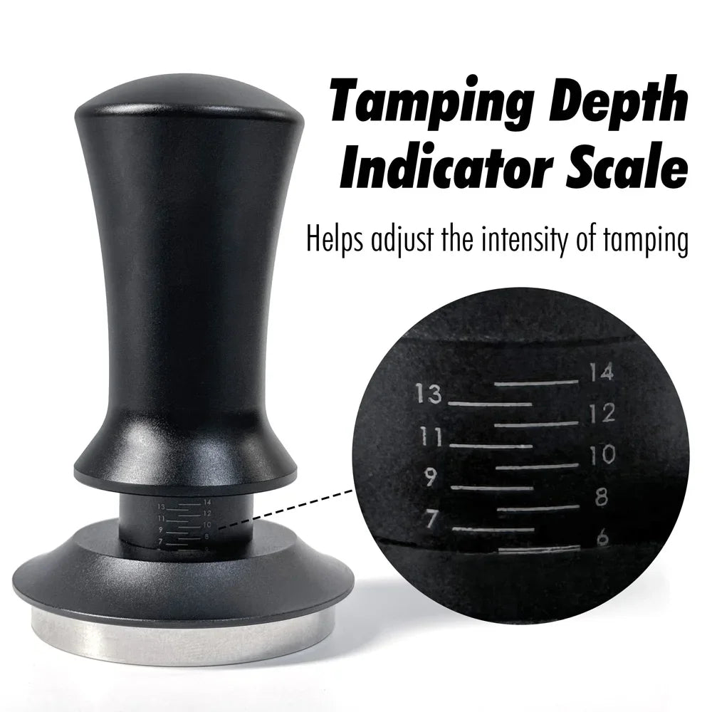 Coffee Tamper 54mm Ripple Base Espresso Tamper Barista Spring Loaded Coffee Tamper with Depth indication Tampers 51mm 53mm 58mm