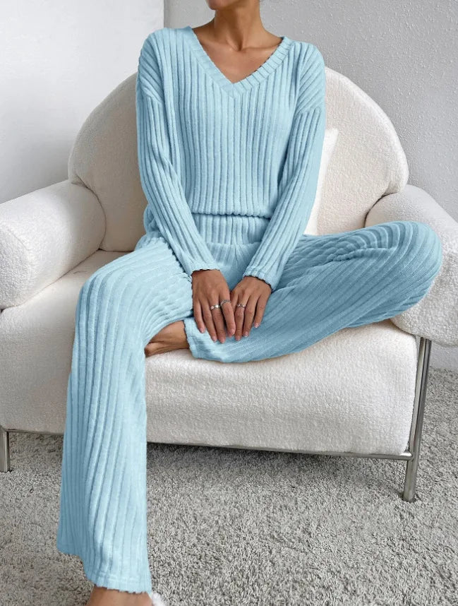 Solid Color Casual Loose Knitting Sets For Women Elegant Autumn Women's Two Pieces Suit Full Trouser Set Female Outfit Clothes