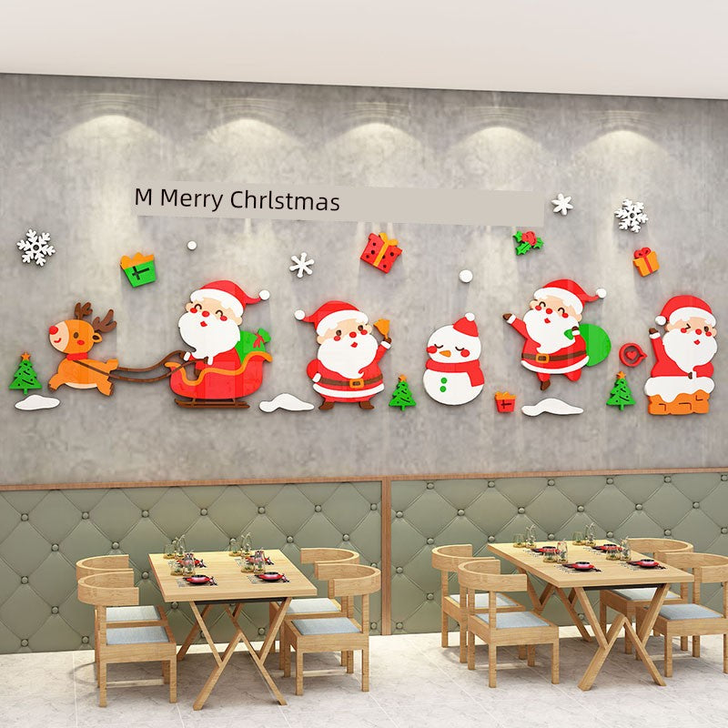 Christmas Decoration Scene Layout Shopping Window Glass Sticker Painting Santa Claus Christmas Tree Wall Decorations