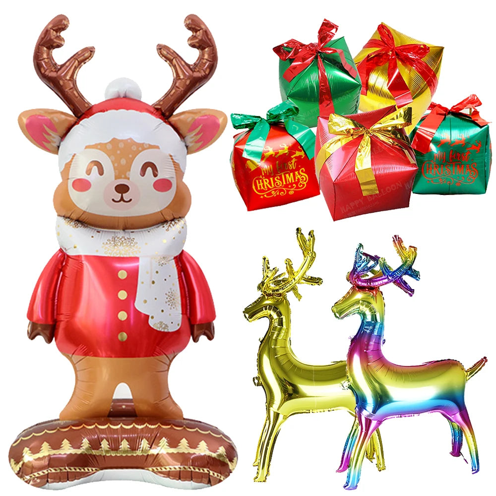 Christmas Inflatable Reindeer Balloons Standing Elk Xmas Gift Box Foil Balloons Christmas Birthday Decoration kids Party Ballons