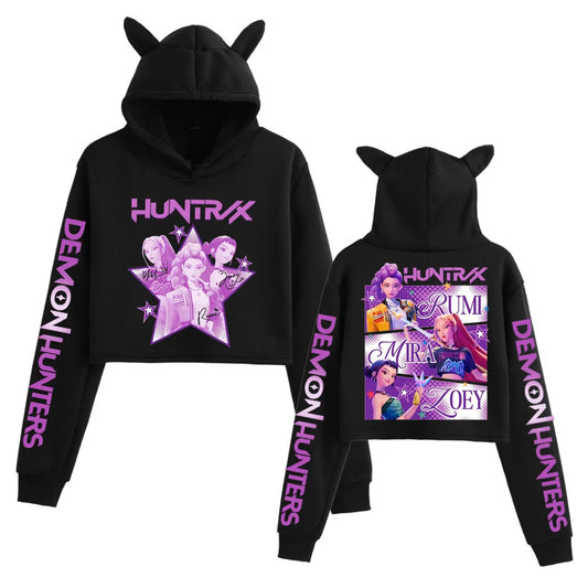 Kpop Demon Hunters Fanmerch Mira Rumi Zoey Huntrix Crop Tops Cat Ears Sweatshirt Long Sleeve Girls Fashion Hoodie