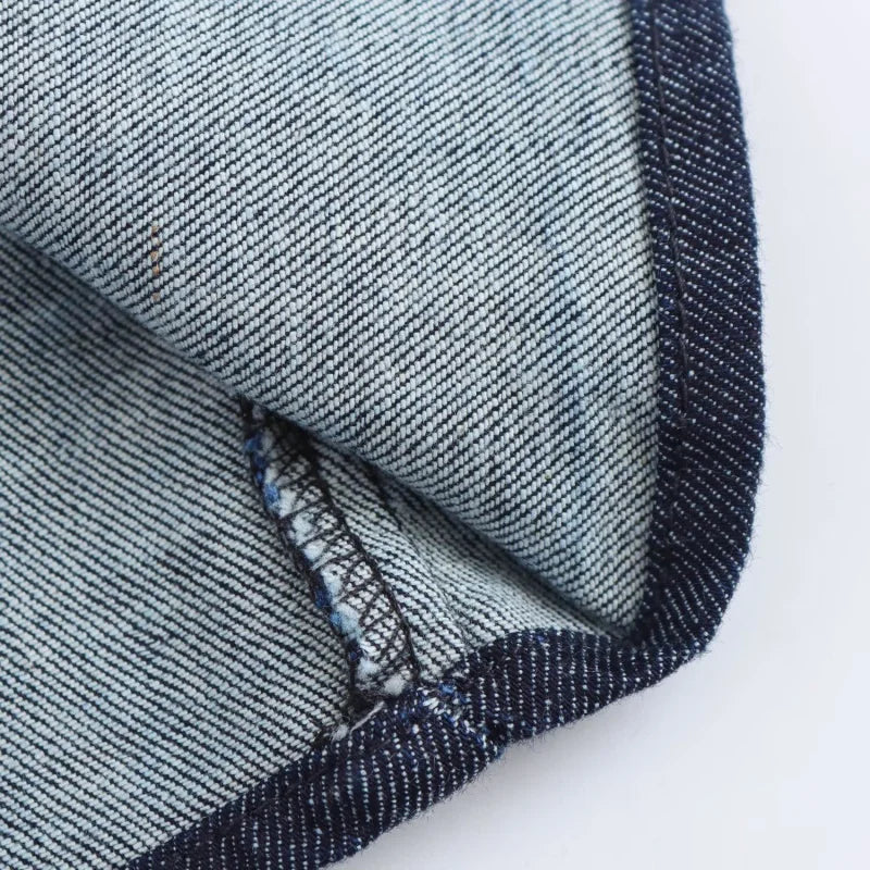 denim MIDI dress with lapel side zipper fashion wrinkle waist slim elegant dress