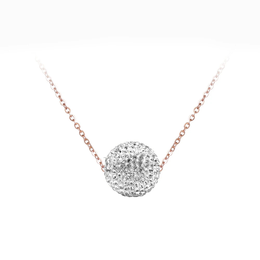 Crystal Disco Ball Pendant Necklace Rose Gold Color Stainless Steel Chain Link Necklaces Jewelry