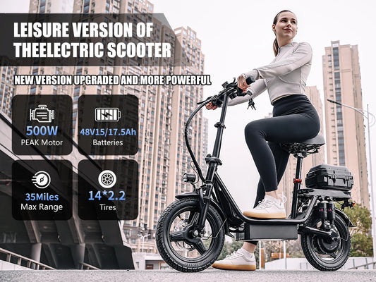 Adults Electric Scooter with Seat, 48V 15AH Foldable Electric Scooter,14" Tires,700W Peak Motor,22MPH, 30+Mile Long Range