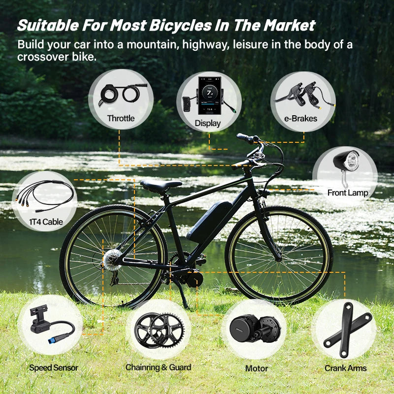Bafang Mid Drive Motor Kit CAN BUS No Battery BBS02B 48V 750W 500W 350W 250W 500W 36V 250W Electric Bicycle eBike Conversion Kit