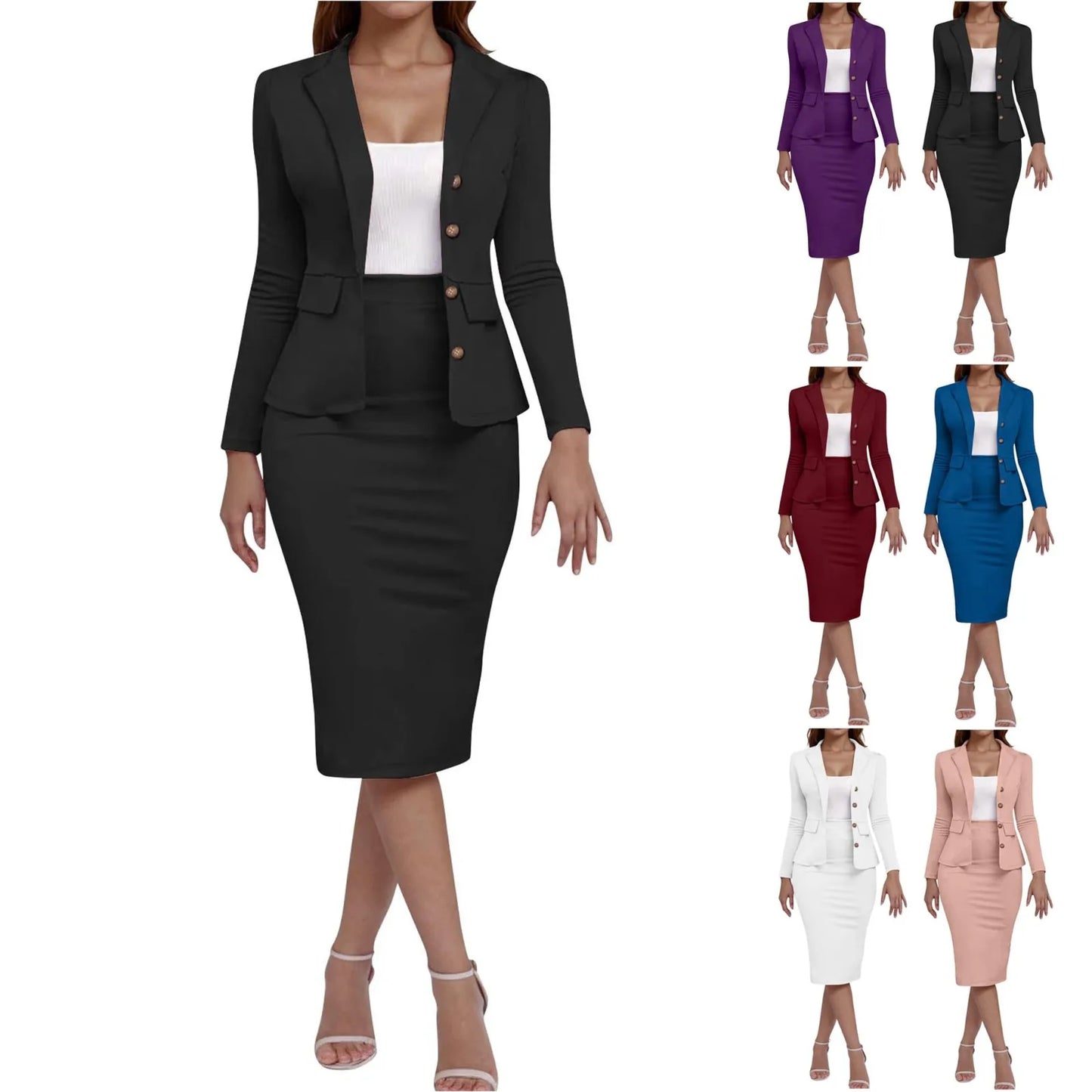 Women's Elegant Skirt Outfit 2 Piece Office Business Work Suits Festive
