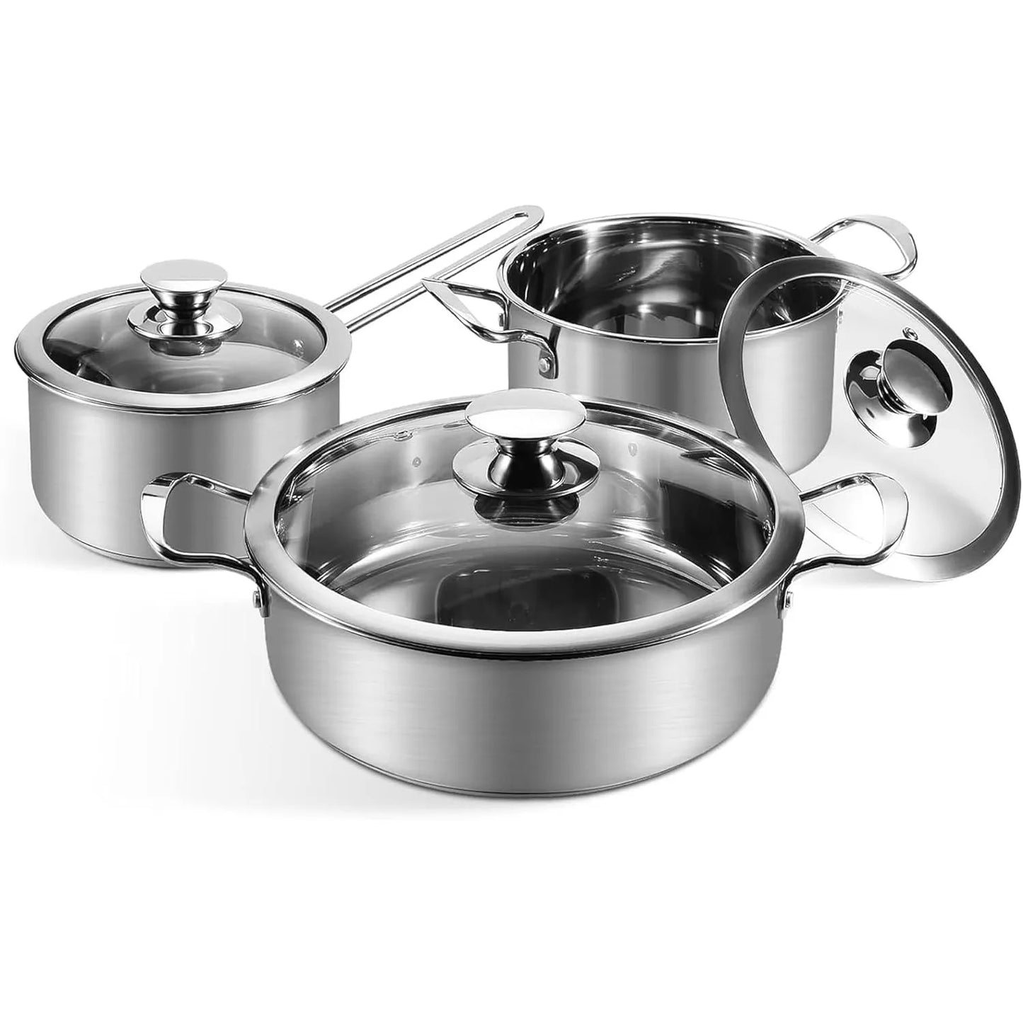 6Pcs Pots and Pans Set, Stainless Steel Pot Set, Nonstick Kitchen Cookware Set, Induction Pots Set with Stay-Cool Handle.