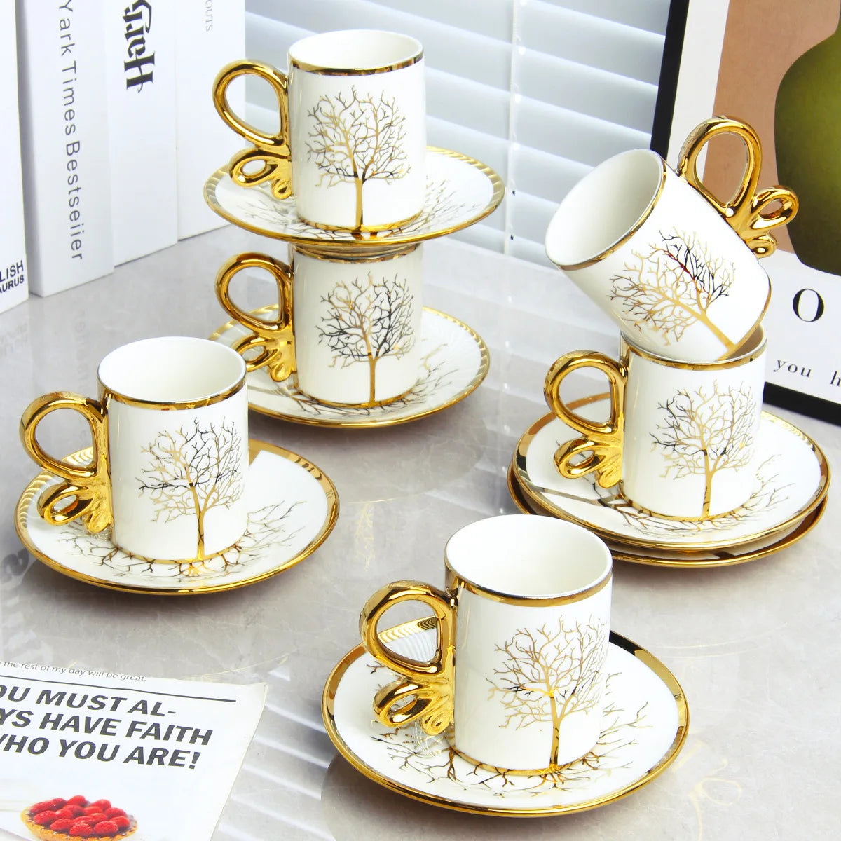 6 cups and 6 plates set, European light luxury ceramic coffee cup and saucer set, British exquisite cup and saucer afternoon tea