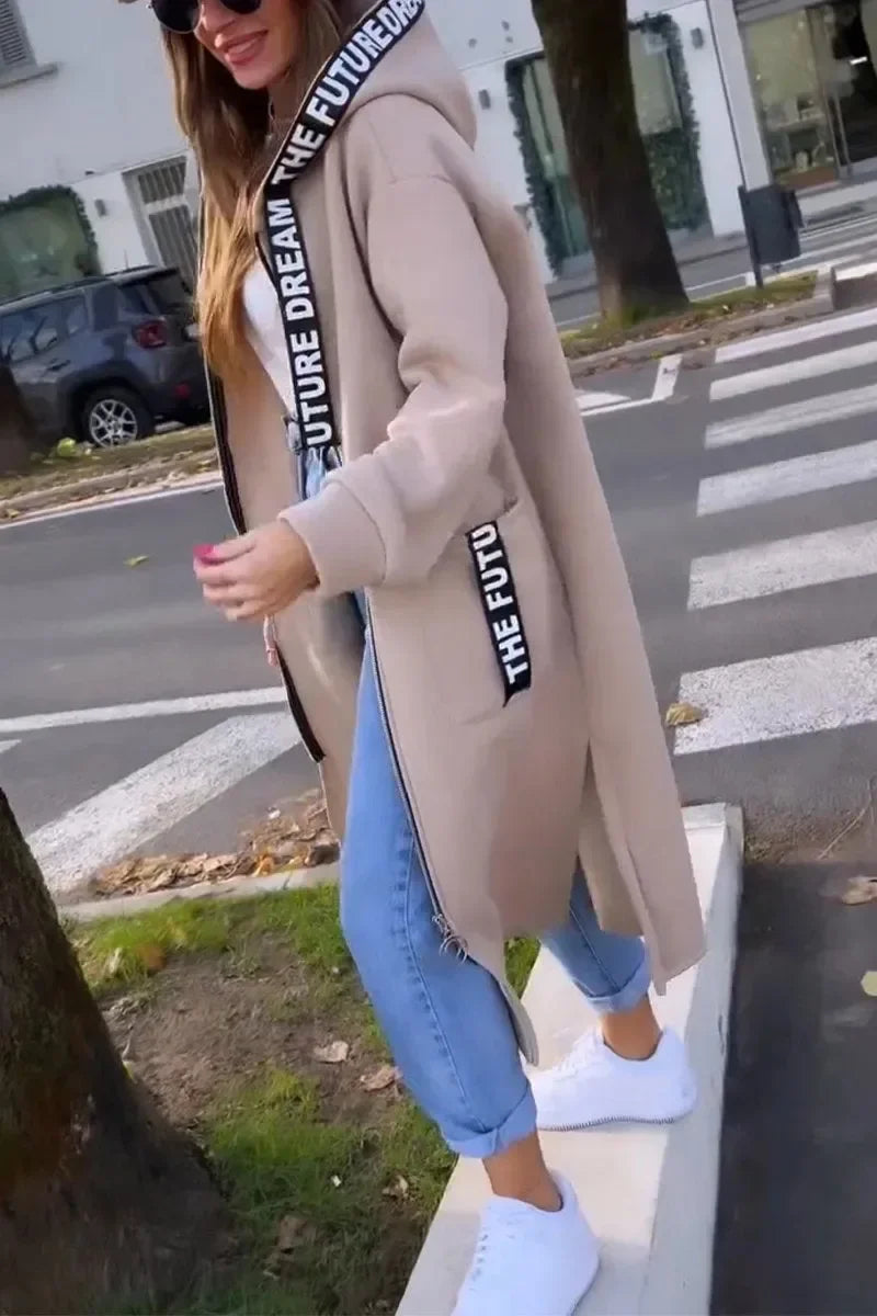 Cardigan Sweatshirt Women Hooded Long Coats Splice Casual Zipper Thick Coat Pocket Outwear Solid Jacket Autumn Winter 2024
