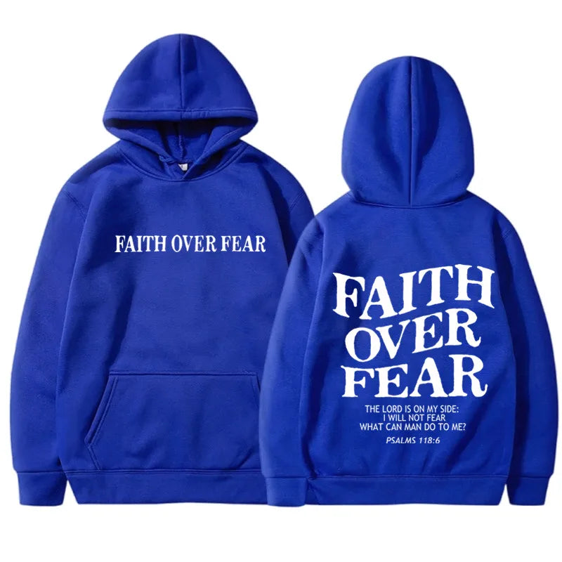 FAITH OVER FEAR Print Hoodies for Men Women Casual Long Sleeve Hooded