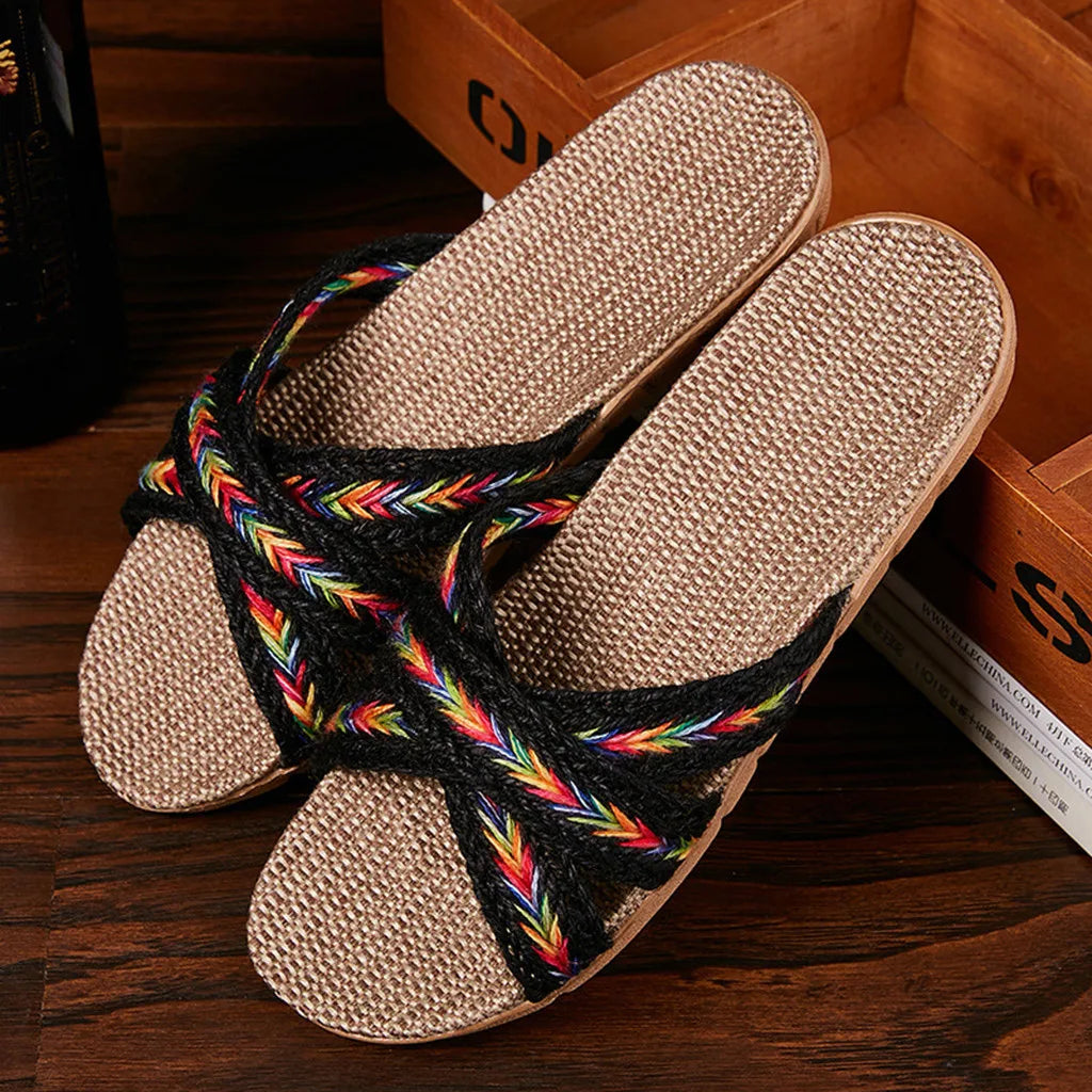 Ladies Linen Slippers Female Beach Sandals