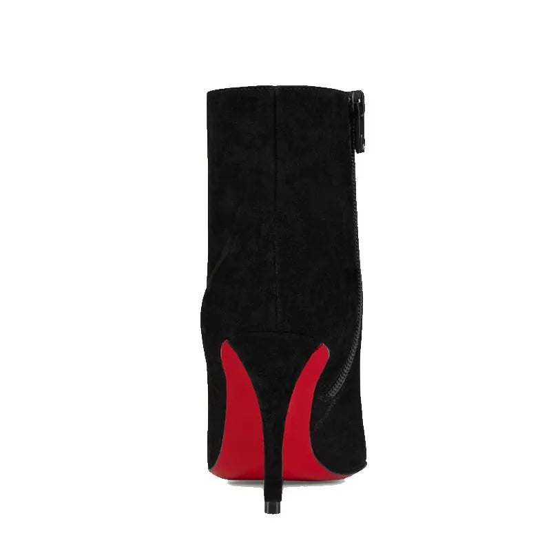 2025 European AndAmerican LuxuryCrocodile LeatherStilettoHigh Heels, Side ZipperPointed ShortBoots, Women's VersatileSuede Shoes