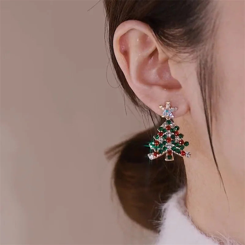 Fashion Christmas Green Bowknot Bell Pendant Earrings