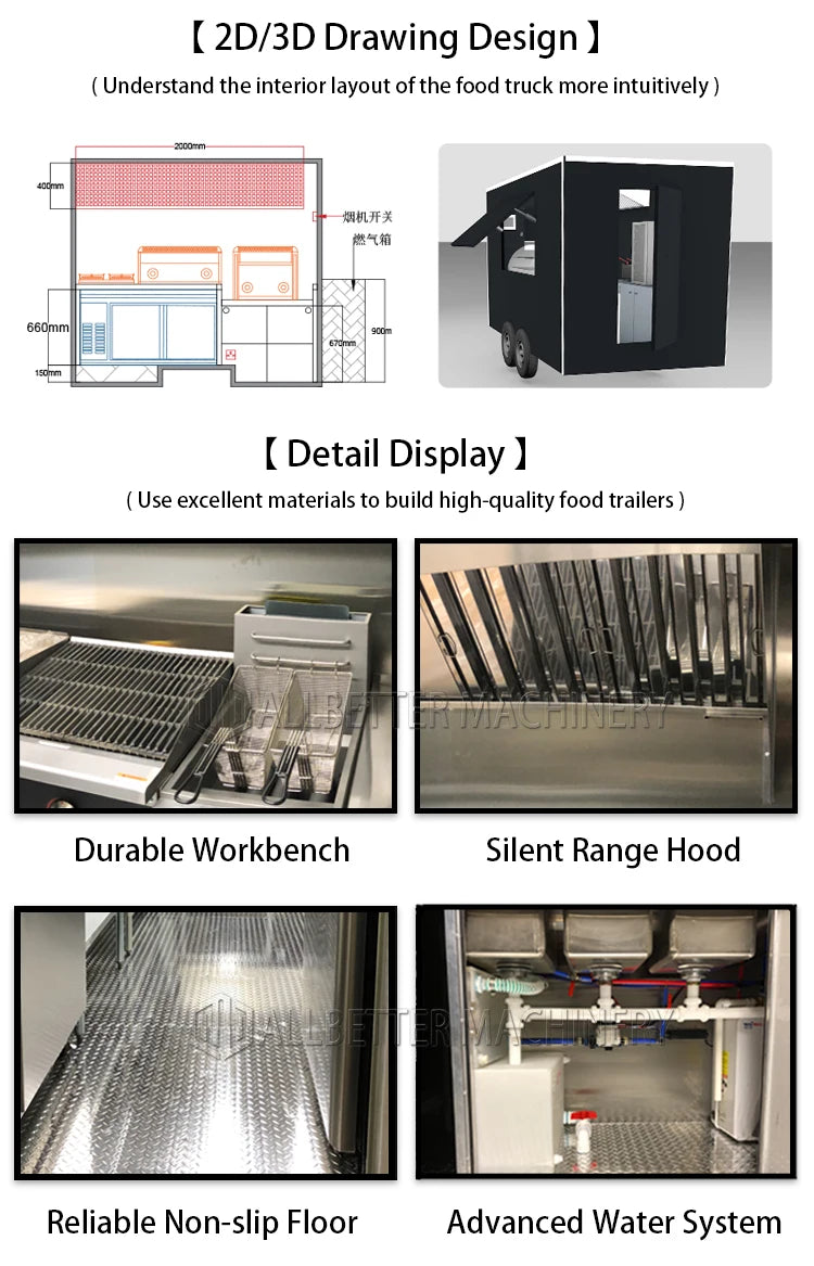 Allbetter Fully Equipment Mobile Food Truck Fast Bbq Pizza Food Trucks Concession Food Trailer with Extension for Small Business