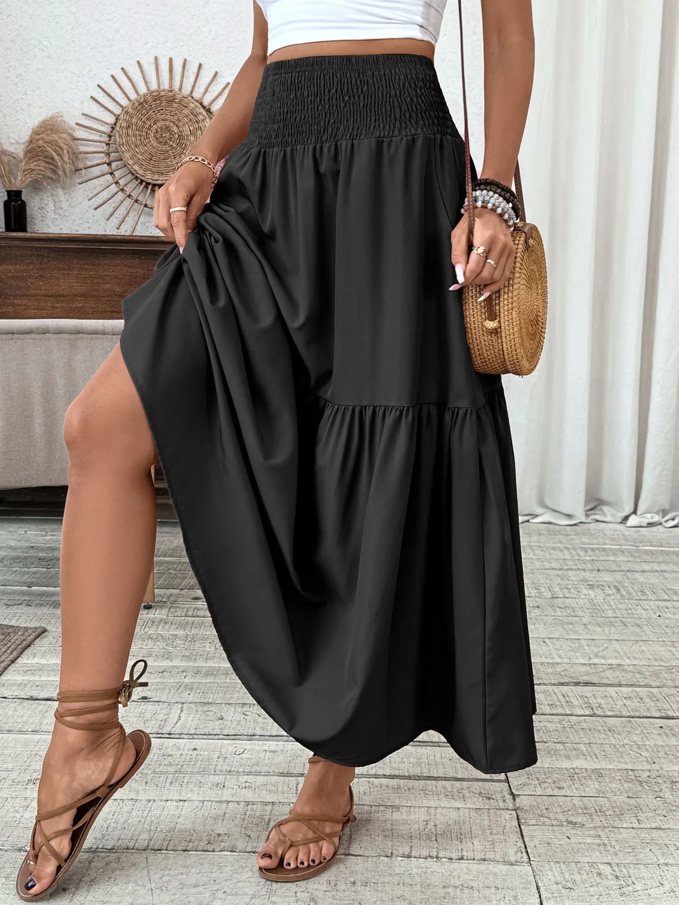 Women New Classic Printed Skirt Retro High Waist Long Skirt Casual Stylish Loose Beach Skirt Elegant Ladies Floral Pleated Skirt