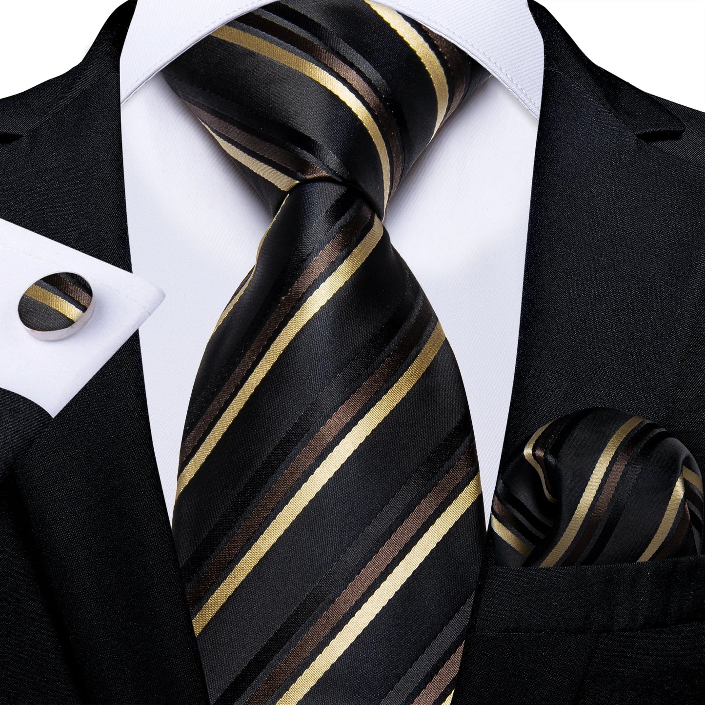 Gold Black Striped Silk Neck Ties