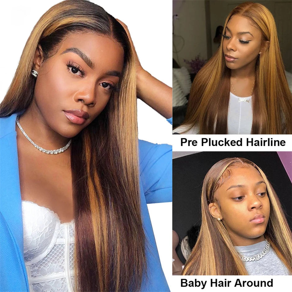 13x4 Highlight Wig Human Hair Ombre Honey Blonde Lace Front Wig Brazilian Hair Wigs For Women Straight 13x6 HD Lace Frontal Wig