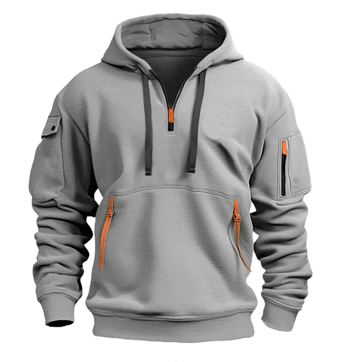 2025 New Multi Pocket Zipper Fleece Hooded Casual Shirt