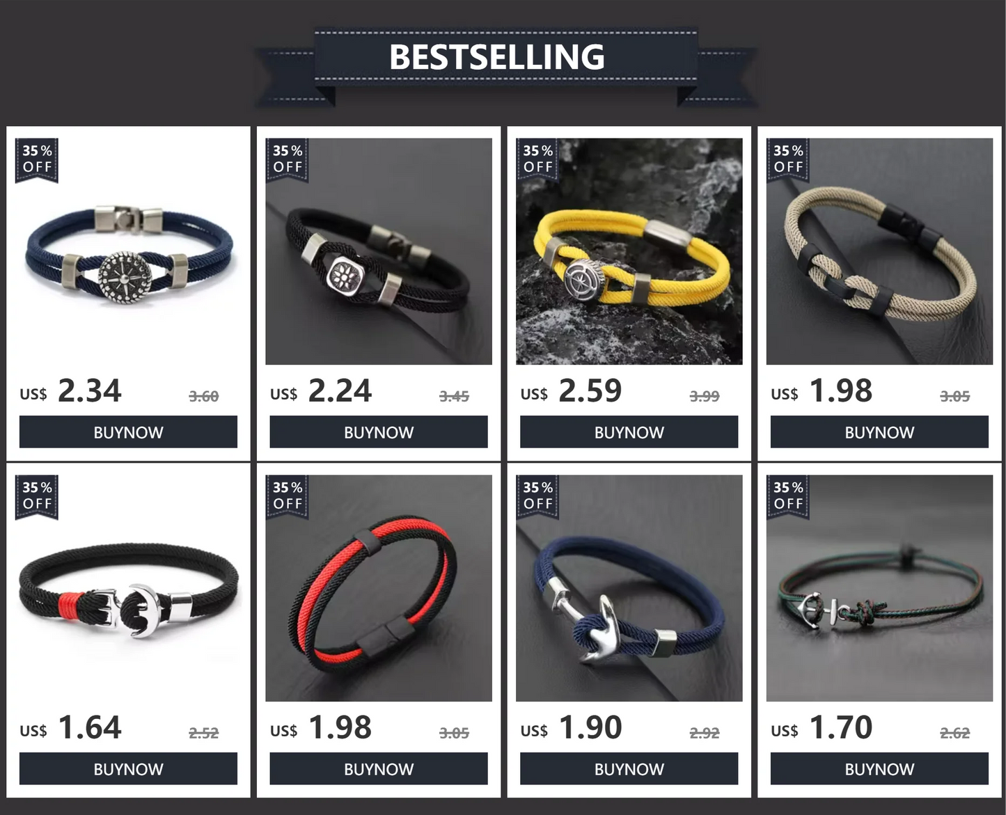 New Compass Bracelet Man Viking Nautical Rope Braslet Bangle