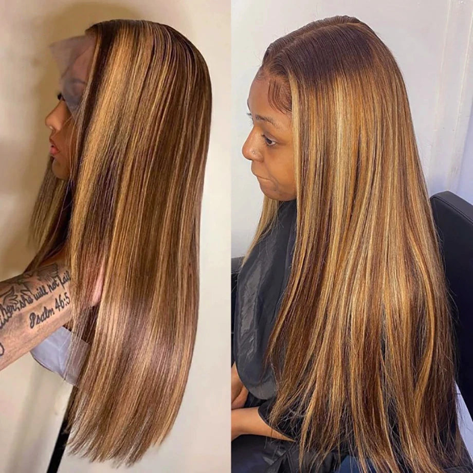 13x4 Highlight Wig Human Hair Ombre Honey Blonde Lace Front Wig Brazilian Hair Wigs For Women Straight 13x6 HD Lace Frontal Wig