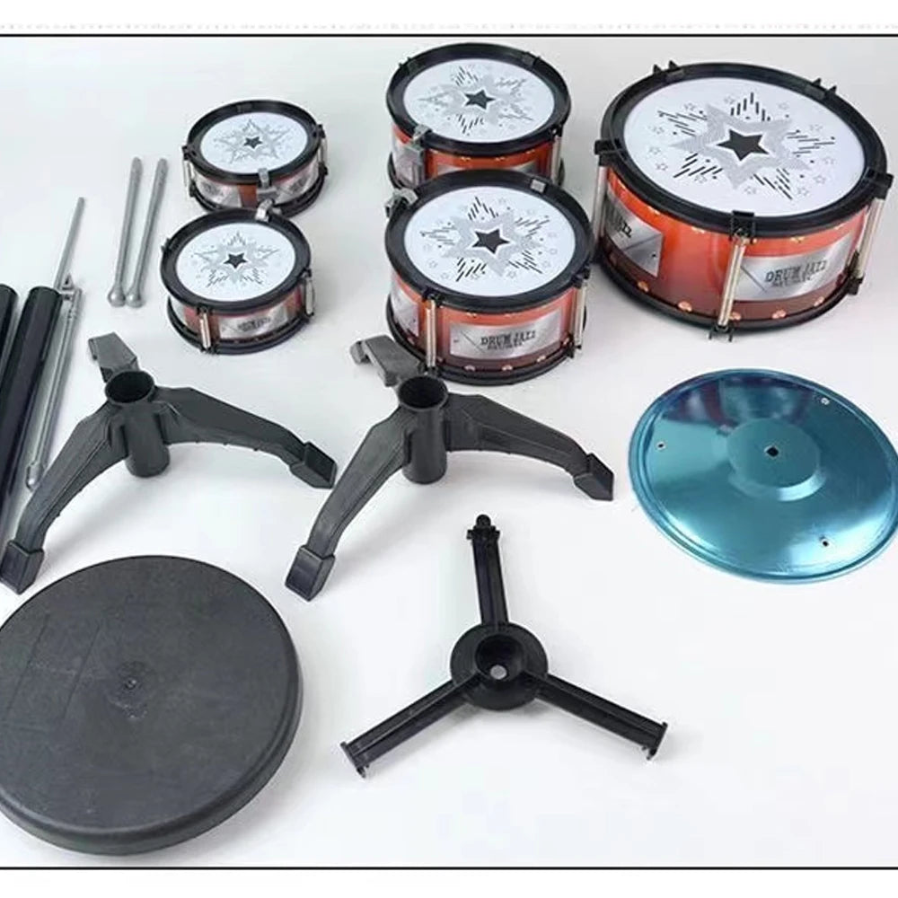 Jazz Drum Set for Kids 3 Drums / 5 Drums with Small Stool Drum Stick Set Music Instrument Educational Toys for Beginners Gifts
