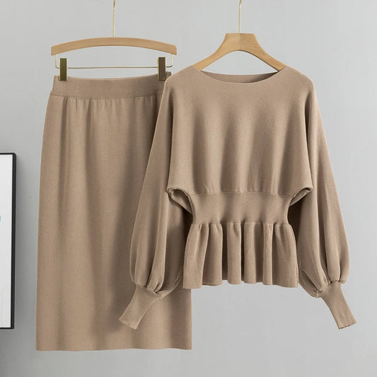 Autumn Elegant 2 Two Piece Set Women Fashion Casual Pullover Sweater