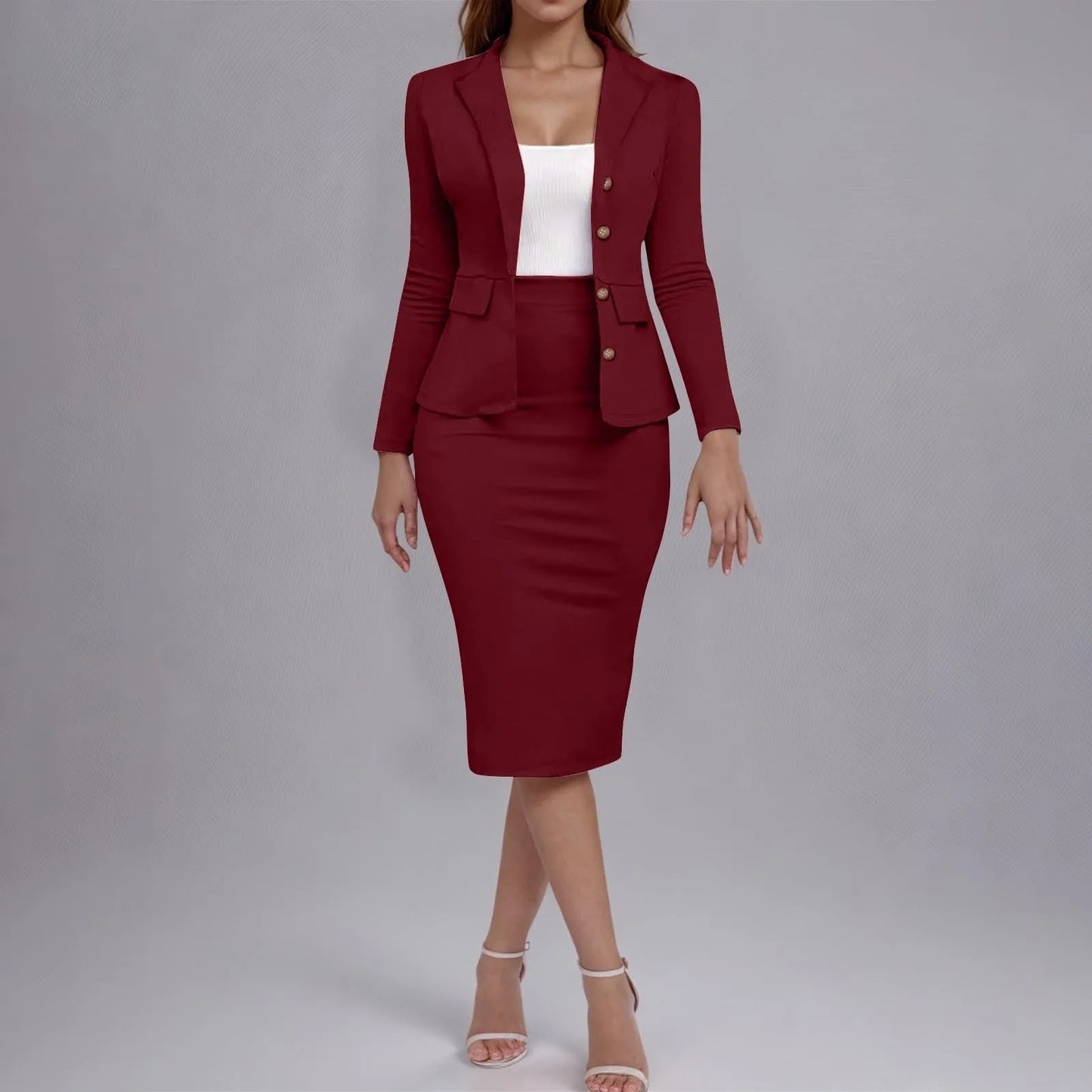 Women's Elegant Skirt Outfit 2 Piece Office Business Work Suits Festive